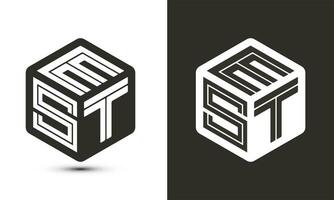 est brev logotyp design med illustratör kub logotyp, vektor logotyp modern alfabet font överlappning stil.