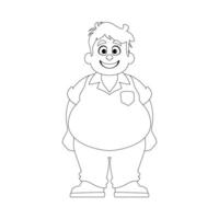 schwarz und Weiß Linie Kunst, Fett Mann posieren und lächelnd. Übergewicht Kerl ist Niedlich, Körper Positivität Thema. Färbung Stil vektor