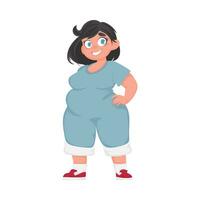 Fett Frau posieren und lächelnd. süß Übergewicht Mädchen, Körper Positivität Thema. Karikatur Stil vektor