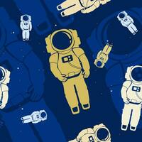 editierbar eben einfarbig Astronaut auf Raum Vektor Illustration mit verschiedene Farben von Sterne auf Himmel wie nahtlos Muster zum Erstellen Hintergrund von Raum Wissenschaft verbunden Design