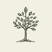 träd ikon logotyp. årgång, tillväxt gren, löv, trunk, begrepp. vektor illustration