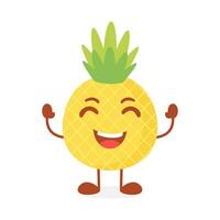 vektor ananas frukt tecknad serie karaktär höjning både händer medan skrattande