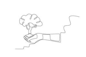 Illustration von ein Hand halten ein Baum Knospe vektor