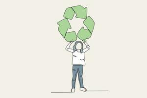 Farbe Illustration von ein Frau halten ein Recycling Symbol vektor