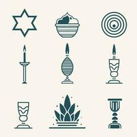 en kurerad vektor uppsättning förkroppsligar jewish traditioner med symboler tycka om ljus, stjärna av david, och Mer, fångande de väsen av kulturell och andlig arv.
