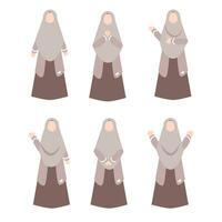 Zeichensatz der muslimischen Frau mit unterschiedlicher Pose vektor