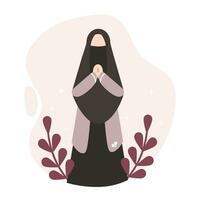 Muslim Frau im Hijab geben Grüße. eben Vektor Illustration.