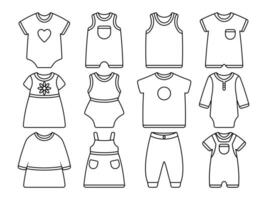 Baby Kleidung Sammlung Linie Kunst Stil Vektor Illustration