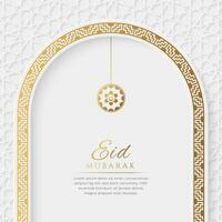 eid mubarak islamic båge hälsning kort design med arabicum gräns vektor