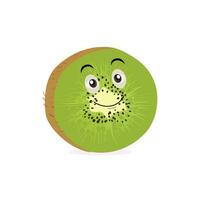kiwi frukt tecknad serie karaktär med grönaktig brun suddig hud och pekande hand gest, för lantbruk eller färsk mat design. kiwi frukt vektor tecken, tecknad serie söt kiwi frukt tecknad serie uttryckssymboler.