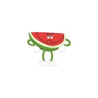 rolig vattenmelon skivor tecken med tecknad serie leende ansikten. söt frukt i solglasögon surfa. sommar tid fest. komisk vattenmeloner vektor uppsättning