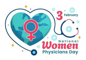 National Frauen Ärzte Tag Vektor Illustration auf Februar 3 zu Ehre weiblich Ärzte über das Land im eben Karikatur Hintergrund Design