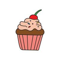 Kinder Zeichnung Karikatur Vektor Illustration Kirsche Schokolade Cupcake Symbol isoliert auf Weiß Hintergrund