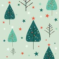 jul mönster med söt träd design vektor