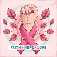 Brustkrebs-Bewusstseinsmonatsplakat mit Frauenhand und rosa Schleife vektor