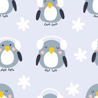 Cartoon-Stil Winter-Pinguine in Headsets nahtlose Muster. vektor