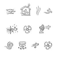 luft ikon uppsättning, ventilation symboler vektor