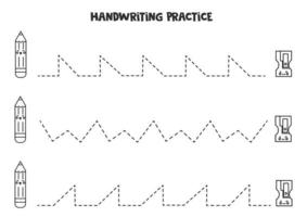 Nachzeichnen von Linien mit süßem Schwarz-Weiß-Bleistift und Spitzer. vektor