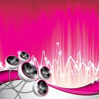 Vector Illustration auf einem musikalischen Thema mit Lautsprechern auf abstraktem Wellenhintergrund.
