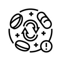 Droge Interaktion Apotheker Linie Symbol Vektor Illustration