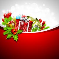 Weihnachtsillustration mit Geschenkboxen auf rotem Hintergrund vektor