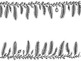 jul mönster med gran grenar och leksaker. skissat Semester kransar och dekorationer isolerat på vit bakgrund. hand dragen vektor illustration