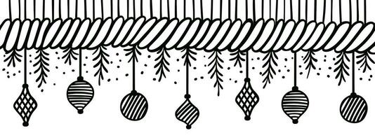 jul mönster med gran grenar och leksaker. skissat Semester kransar och dekorationer isolerat på vit bakgrund. hand dragen vektor illustration