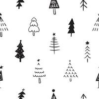 hand dragen jul träd samling. sömlös vektor mönster. uppsättning klotter trän isolerat på vit bakgrund