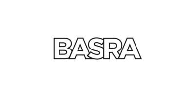 basra i de irak emblem. de design funktioner en geometrisk stil, vektor illustration med djärv typografi i en modern font. de grafisk slogan text.