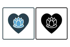 lotus i hjärta ikon. ikon relaterad till meditation, friskvård, spa. fast ikon stil. enkel vektor design redigerbar