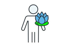 Wellness Symbol. Mensch mit Lotus Blume. Symbol verbunden zu Meditation, Wellness, Spa. eben Linie Symbol Stil. einfach Vektor Design editierbar