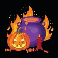 Halloween-Party beängstigende Illustration mit Aufschrift böse Kürbisse vektor
