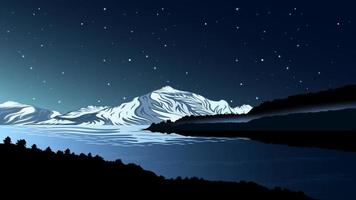 Fluss und Berge bei Nacht Hintergrund vektor