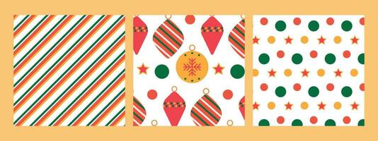 einstellen von Neu Jahr und Weihnachten nahtlos Muster im Geometrie Stil mit Neu Jahr Bälle und Schneeflocken. Muster auf das Swatch Tafel. vektor
