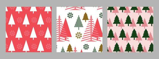 drei nahtlos Winter Muster mit geometrisch Weihnachten Bäume. Weihnachten und Neu Jahr Design. Muster auf das Swatch Tafel. vektor