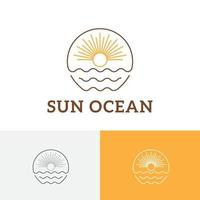 sun sunburst sea wave monoline vintage travel logo vektor