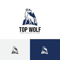 Top Mountain King Crown Wolf Alpha Logo vektor