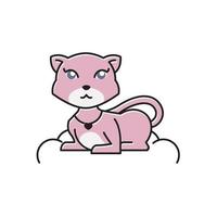 süße schöne Mädchenkatze sitzt auf Wolkenkissen flacher Karikaturillustration vektor