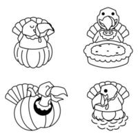 Truthahn Herbst Herbst Kürbiskuchen Ei Thanksgiving Cartoon Strichzeichnungen vektor