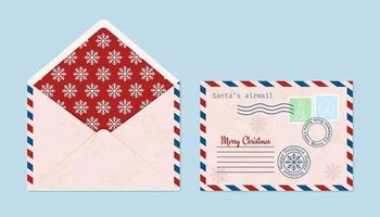 Weihnachtsumschlag mit Siegeln, Briefmarken, offen und geschlossen. Vektor