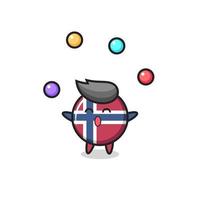 die norwegische flagge abzeichen zirkuskarikatur, die mit einem ball jongliert vektor