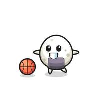 Illustration von Onigiri-Cartoon spielt Basketball vektor