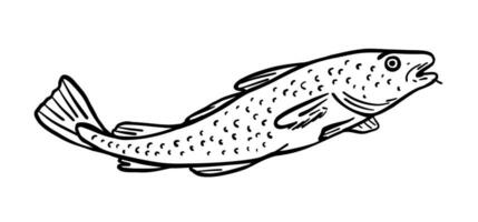 Fisch ist ein Bewohner von das Meer. Vektor Illustration im Gekritzel Stil