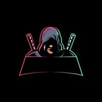 fantastisk mördare ninja med svärd vektor logotyp maskot