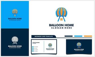 Luftballon mit Haus- oder Haussymbollogo und Visitenkartenvorlage vektor
