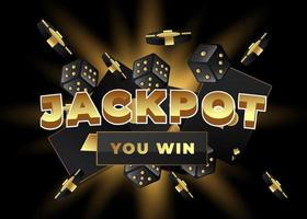 Jackpot-Hintergrund mit Spielkarten, Würfeln und Münze vektor