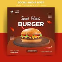 bearbeitbare Social-Media-Post-Vorlage. Burger oder Werbebanner vektor