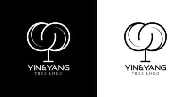 yin och yang träd logotyp märke vektor