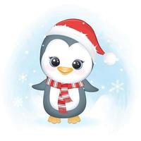 süßer Pinguin und Schneeflocke im Winter, Weihnachtsillustration. vektor