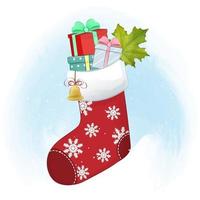 Geschenkboxen in der roten Socke. Weihnachtszeit Abbildung vektor